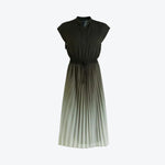 Key Neck Ombre Pleated Dress with Lining in Olijfgroen - Finn Jules