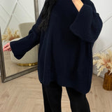 PRE ORDER Oversized Gebreide Knit Trui WORDT VERZONDEN OP 14-09 in Marineblauw - Finn Jules
