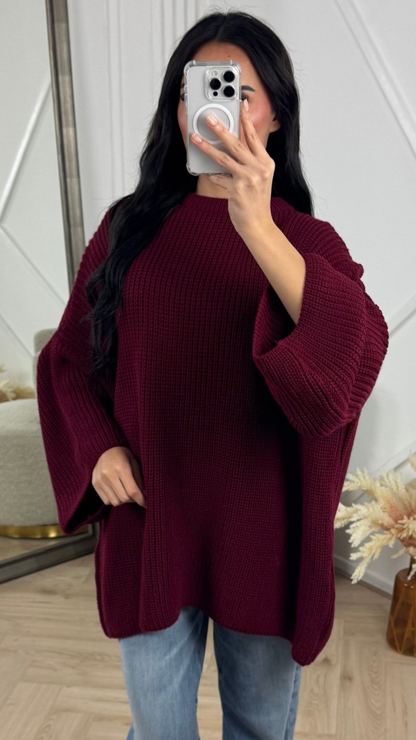 PRE ORDER Oversized Gebreide Knit Trui WORDT VERZONDEN OP 14-09 in Bordeaux - Finn Jules