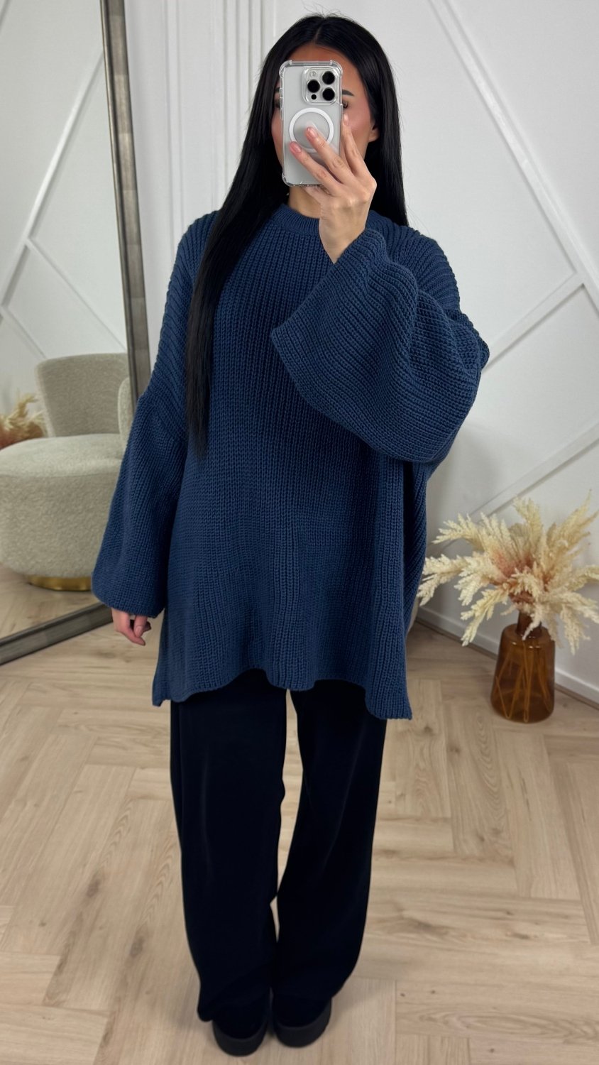 PRE ORDER Oversized Gebreide Knit Trui WORDT VERZONDEN OP 14-09 in Blauw - Finn Jules