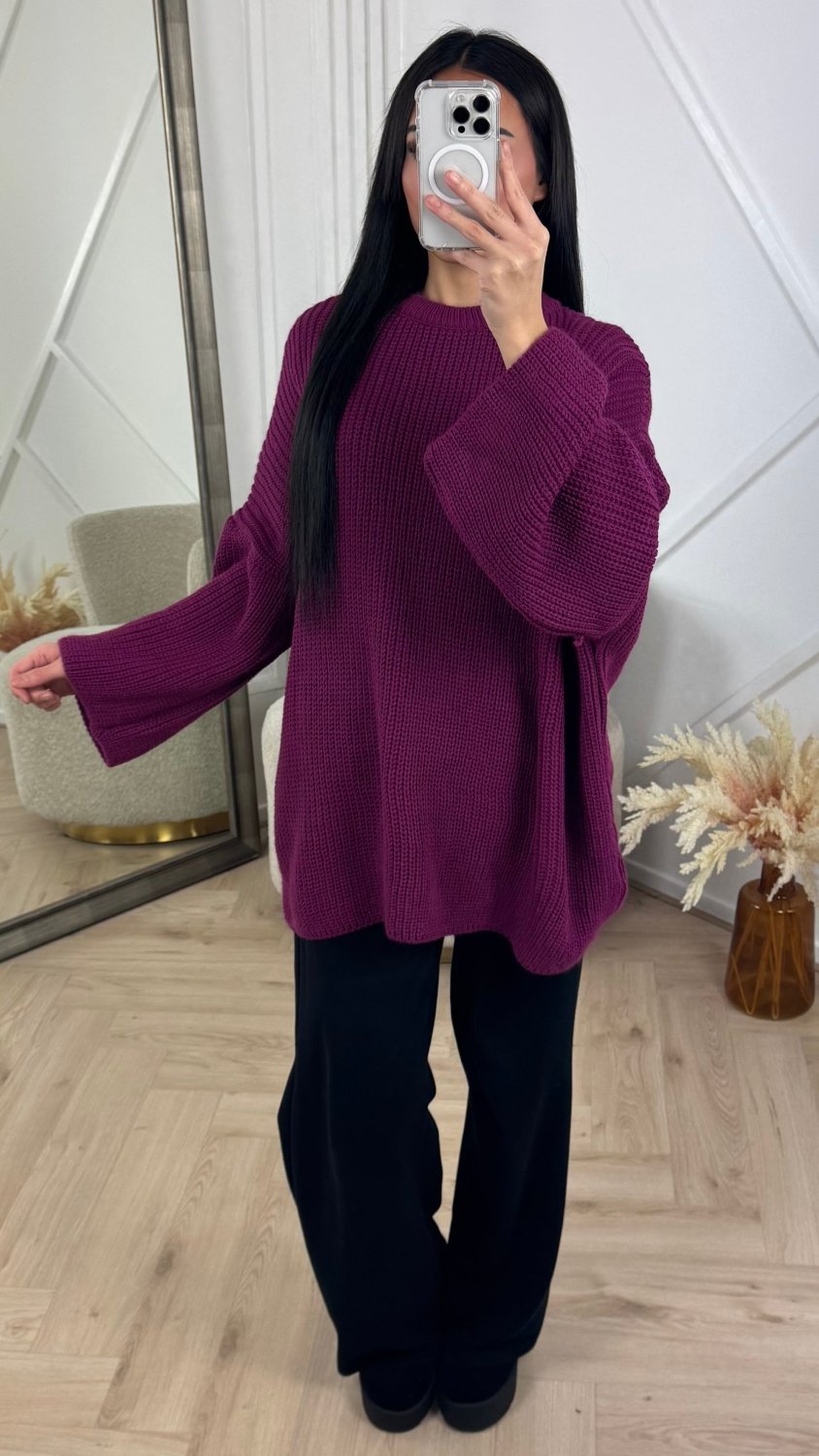 PRE ORDER Oversized Gebreide Knit Trui WORDT VERZONDEN OP 14-09 in Paars - Finn Jules