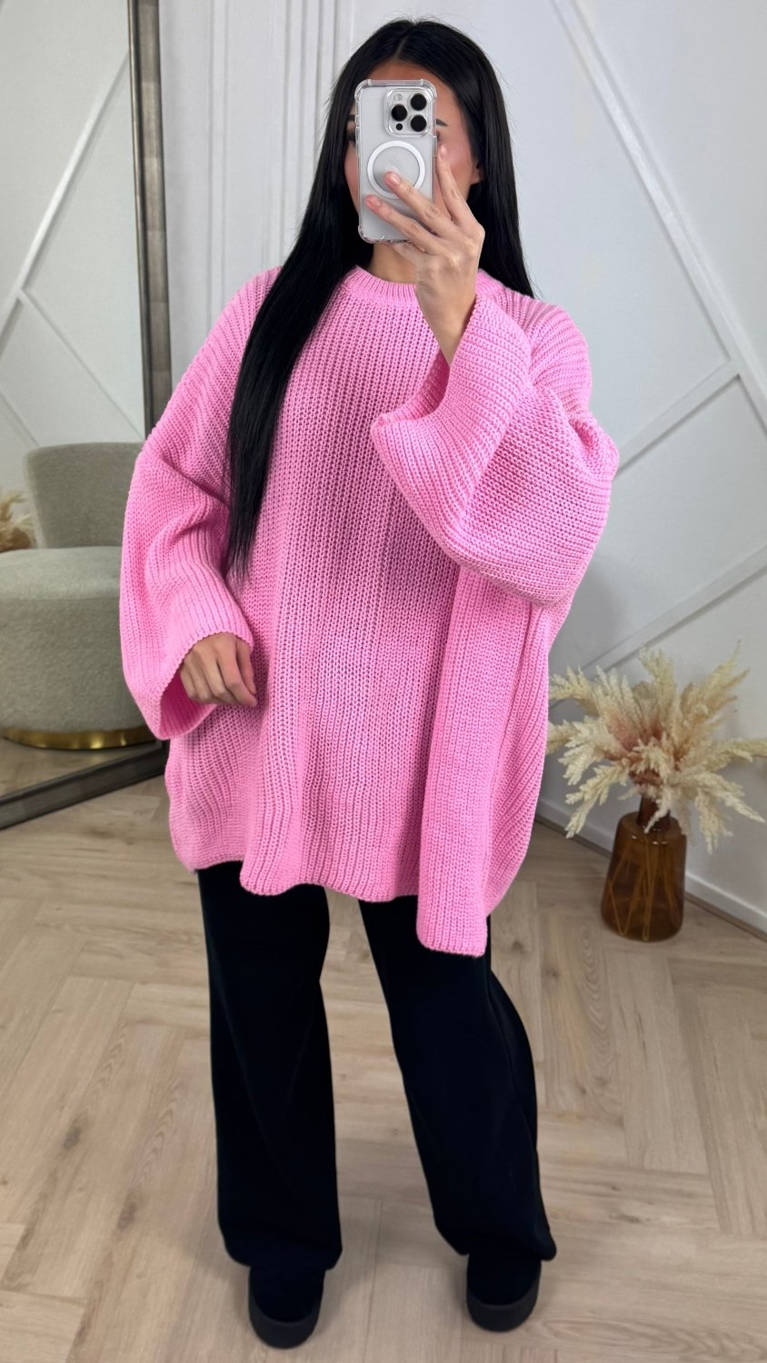 PRE ORDER Oversized Gebreide Knit Trui WORDT VERZONDEN OP 14-09 in Roze - Finn Jules