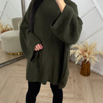 PRE ORDER Oversized Gebreide Knit Trui WORDT VERZONDEN OP 14-09 in Armygroen - Finn Jules