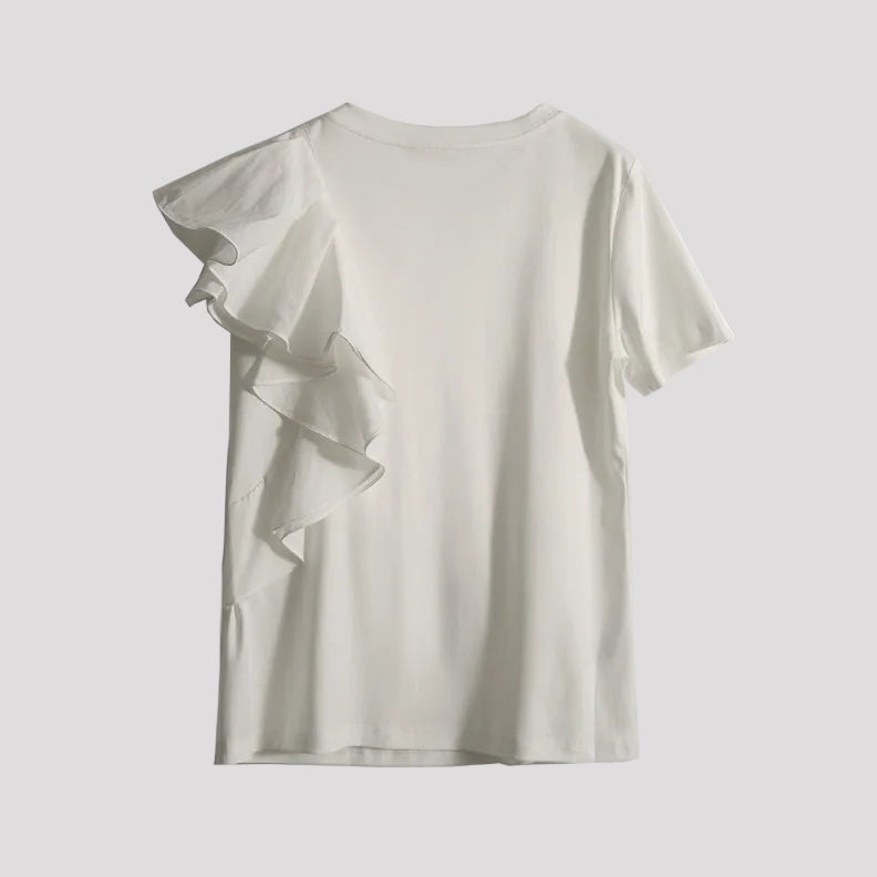 Asymmetrisch T-Shirt met Ruffle Wit - Finn Jules in Wit - Finn Jules