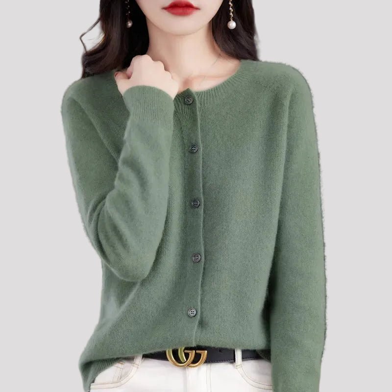 Van Delft Mode ® | Elegante Knoopjes Cardigan in Groen - Finn Jules
