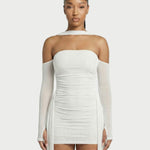Strapless Mesh Mini-Jurk met Drapage - Finn Jules in Wit - Finn Jules
