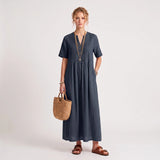 Noor™ | Geplooide jurk in Marineblauw - Finn Jules