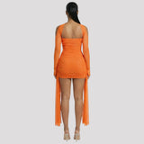 Strapless Mesh Mini-Jurk met Drapage - Finn Jules in Oranje - Finn Jules