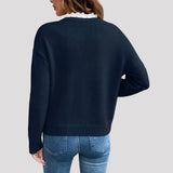 Van Elst Mode® | Chique Gebreide Trui met Elegante Kantkraag in Blauw - Finn Jules