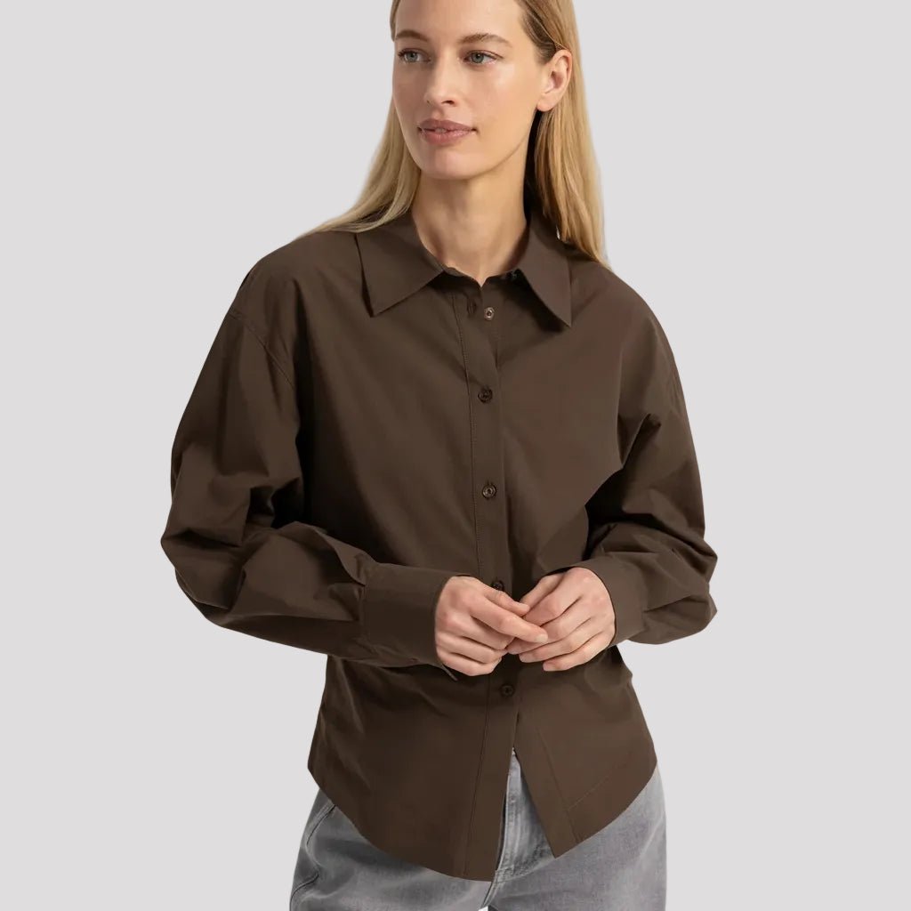Blouse met tailleaccent in Bruin - Finn Jules