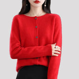 Van Delft Mode ® | Elegante Knoopjes Cardigan in Rood - Finn Jules