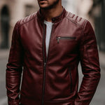 Bikerjack Heren Kunstleer Slim Fit — Lucas in Bordeauxrood - Finn Jules