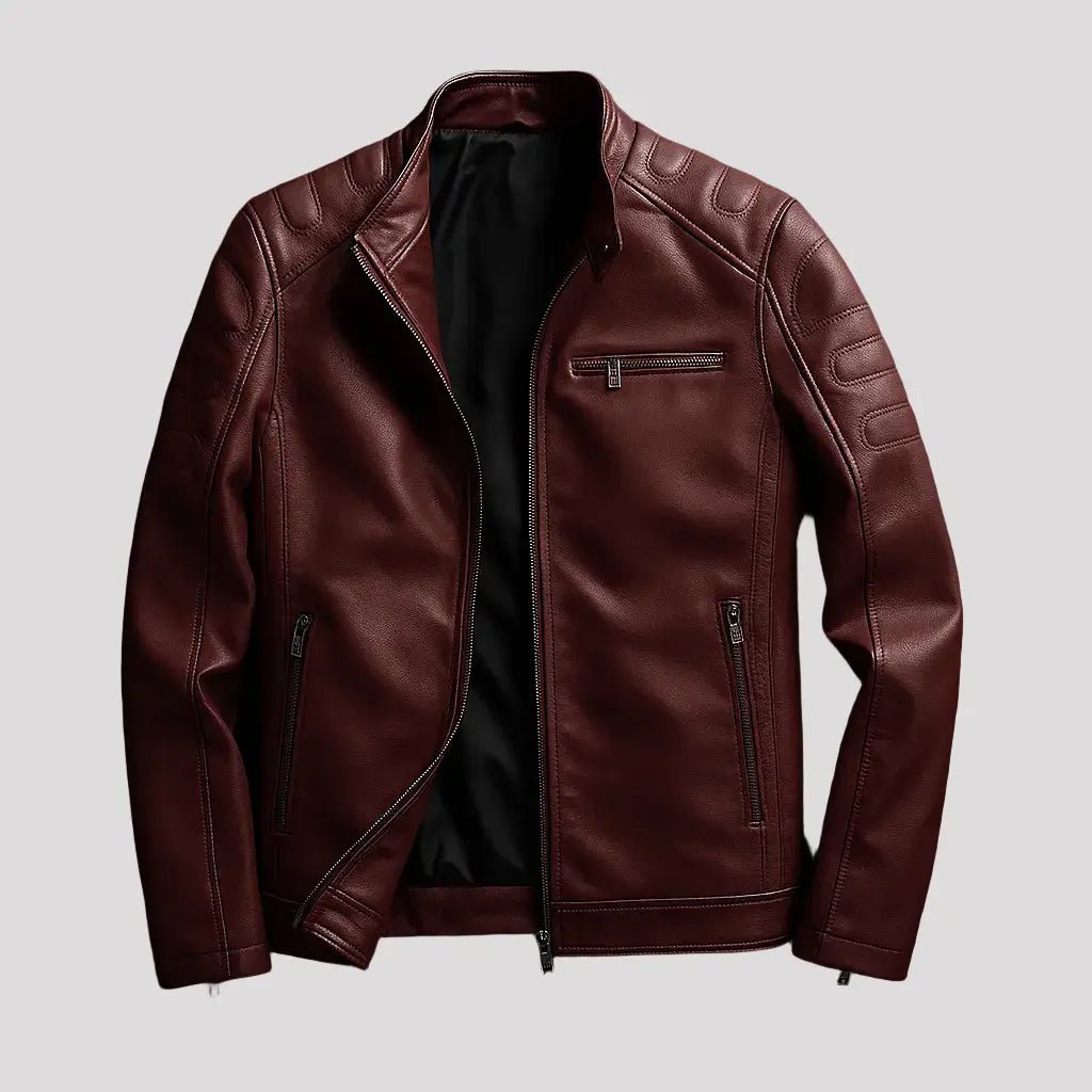 Bikerjack Heren Kunstleer Slim Fit — Lucas in Bordeauxrood - Finn Jules