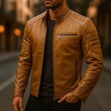 Bikerjack Heren Kunstleer Slim Fit — Lucas in Tan - Finn Jules