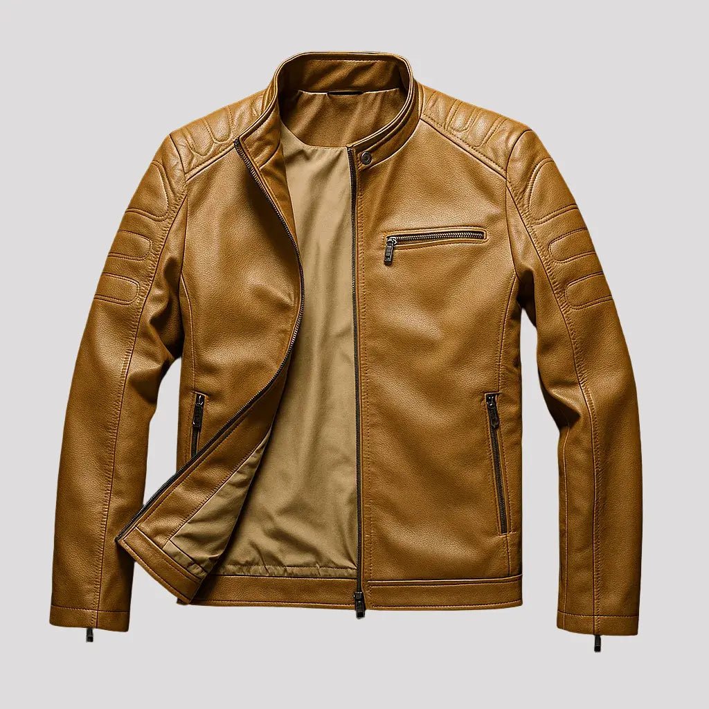 Bikerjack Heren Kunstleer Slim Fit — Lucas in Tan - Finn Jules