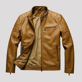 Bikerjack Heren Kunstleer Slim Fit — Lucas in Tan - Finn Jules