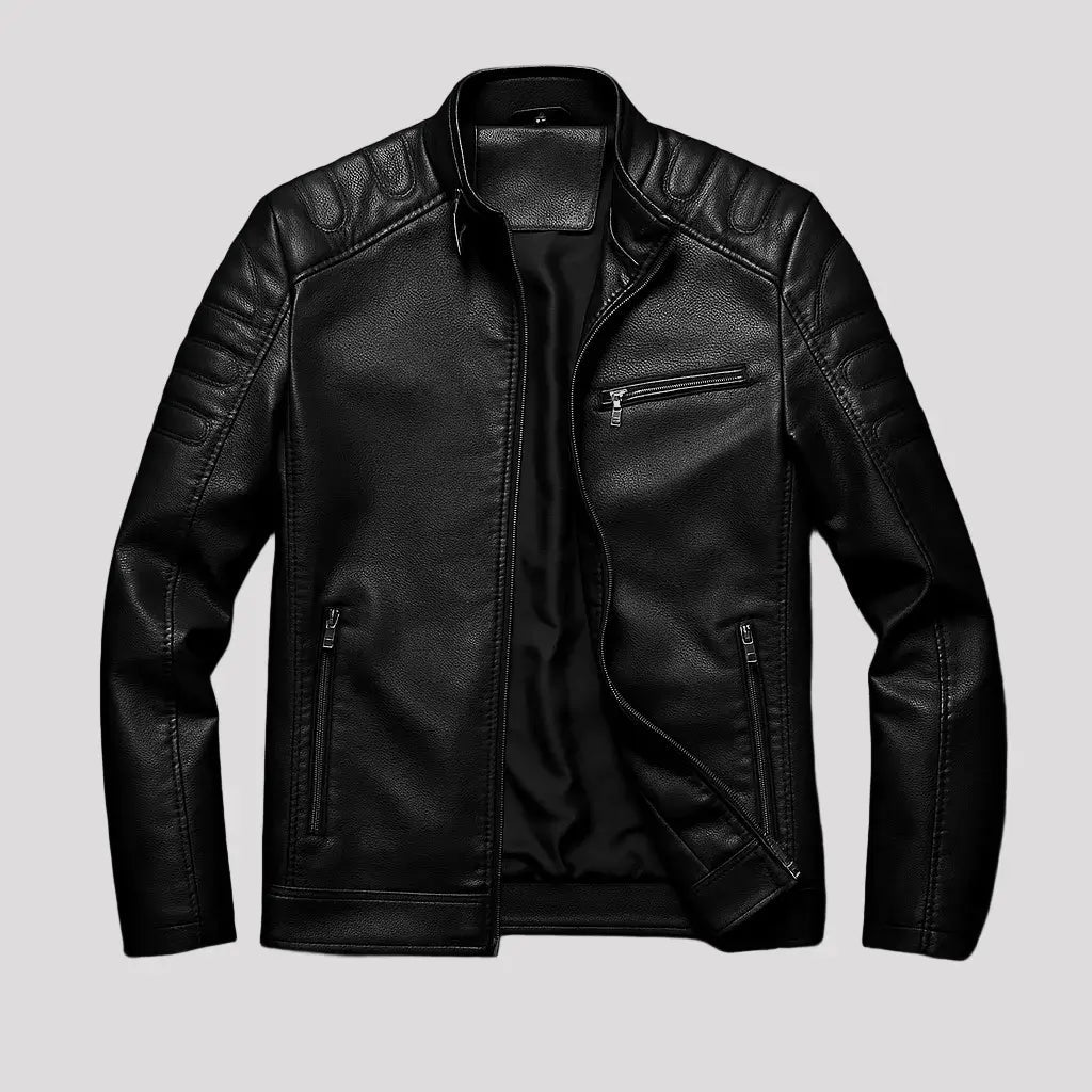 Bikerjack Heren Kunstleer Slim Fit — Lucas in Zwart - Finn Jules