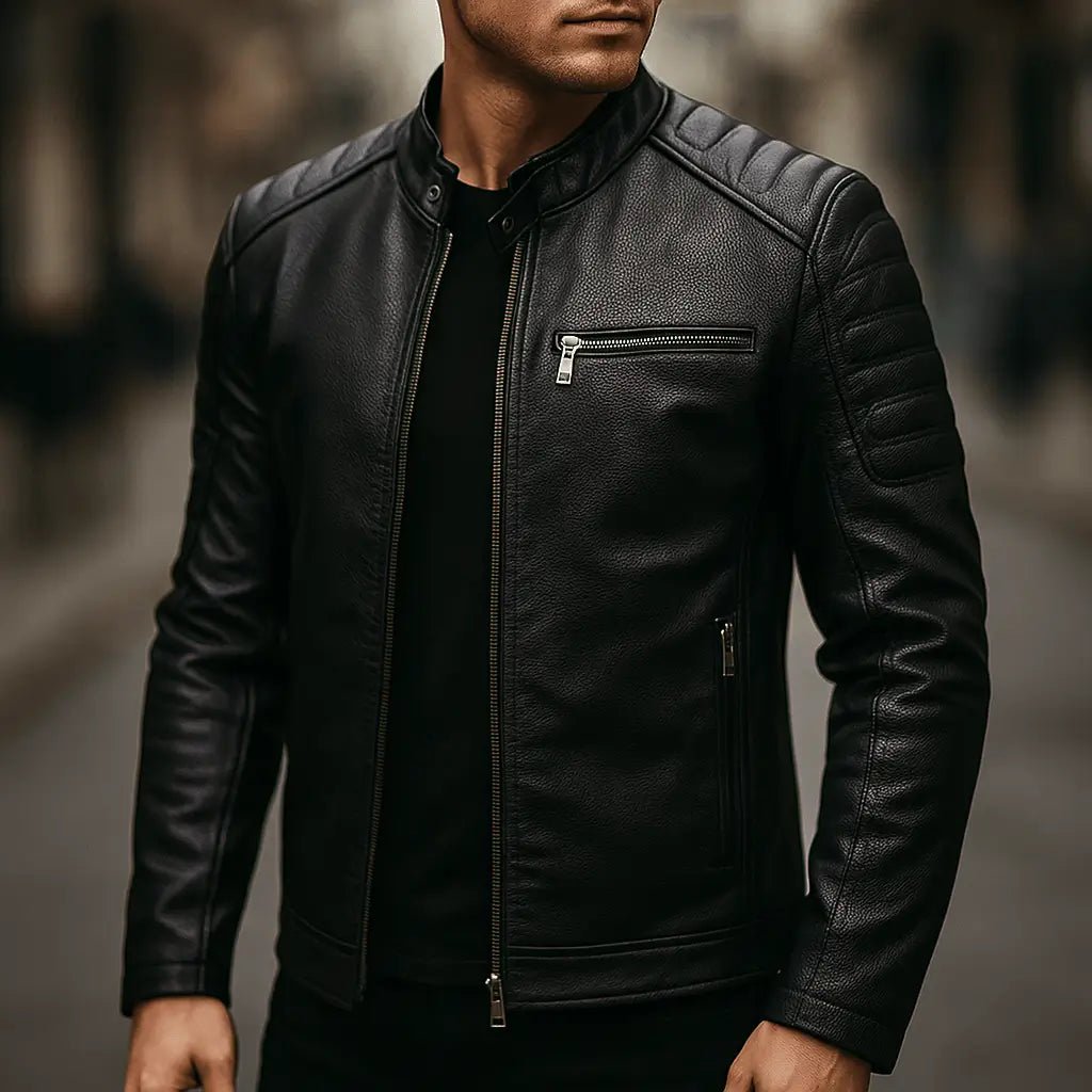 Bikerjack Heren Kunstleer Slim Fit — Lucas in Zwart - Finn Jules