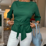 Blouse Dames - Elegante Wikkelblouse Met Strik — Isa in Groen - Finn Jules