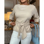 Blouse Dames - Elegante Wikkelblouse Met Strik — Isa in Lichtblauw - Finn Jules
