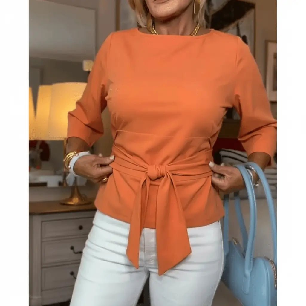Blouse Dames - Elegante Wikkelblouse Met Strik — Isa in Oranje - Finn Jules