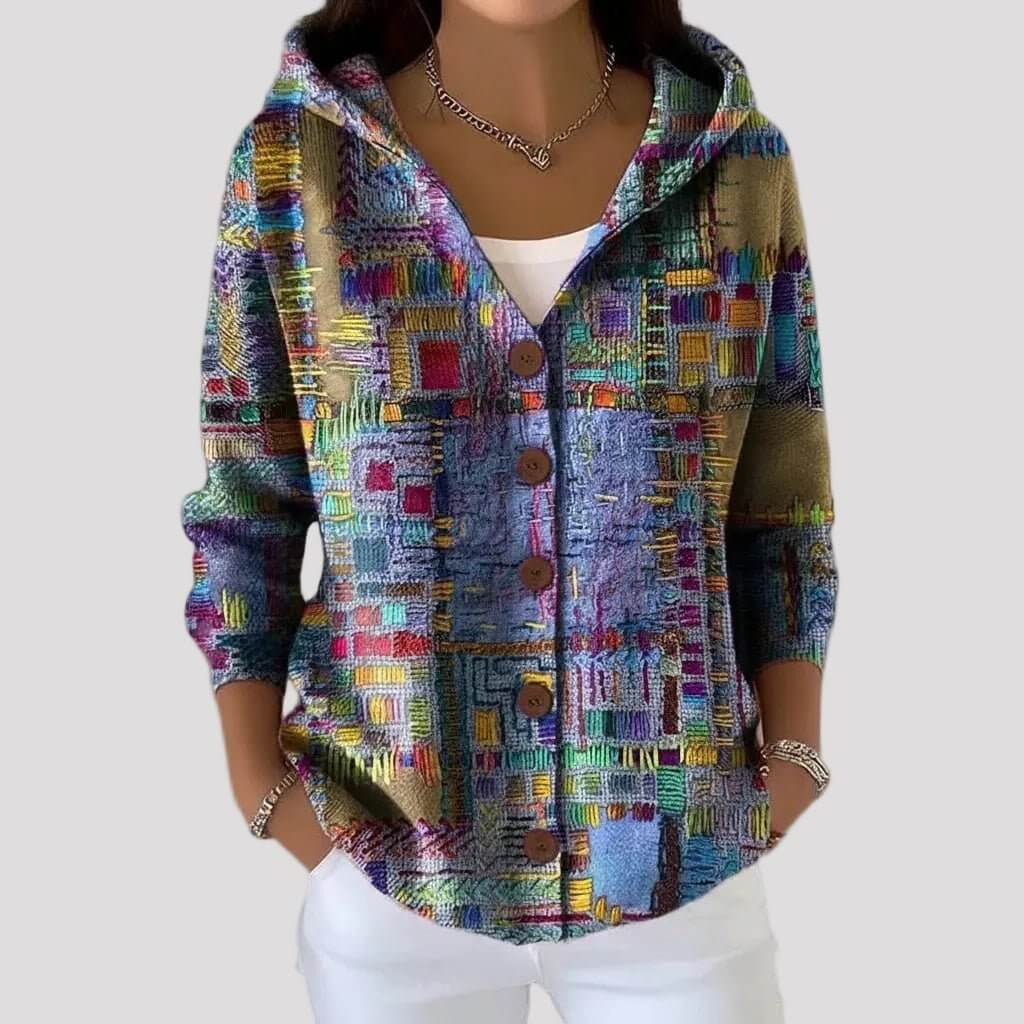 Cardigan Dames - Comfortabel Knoopvest Met Print — Liv in Lichtgeel - Finn Jules