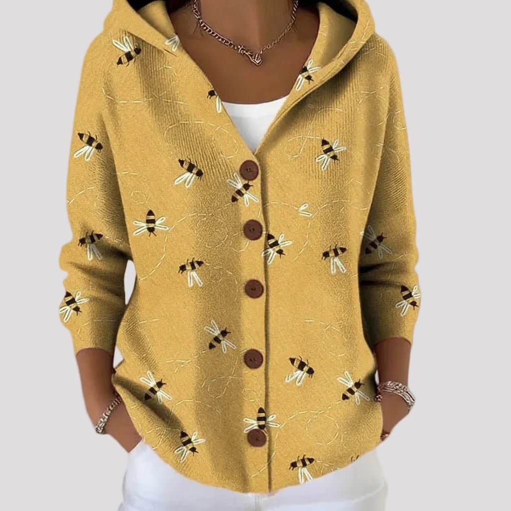 Cardigan Dames - Comfortabel Knoopvest Met Print — Liv in Lichtgeel - Finn Jules