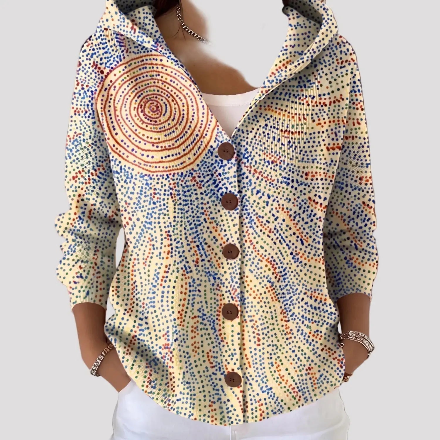 Cardigan Dames - Comfortabel Knoopvest Met Print — Liv in Poederroze - Finn Jules