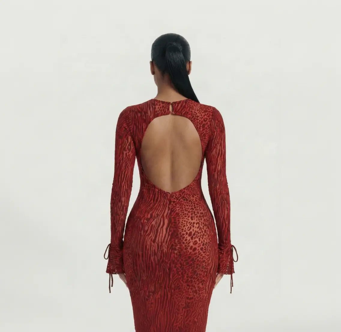 Elegant Maxi-Jurk Dames - Animalprint Fishtail — Noa in Rood - Finn Jules