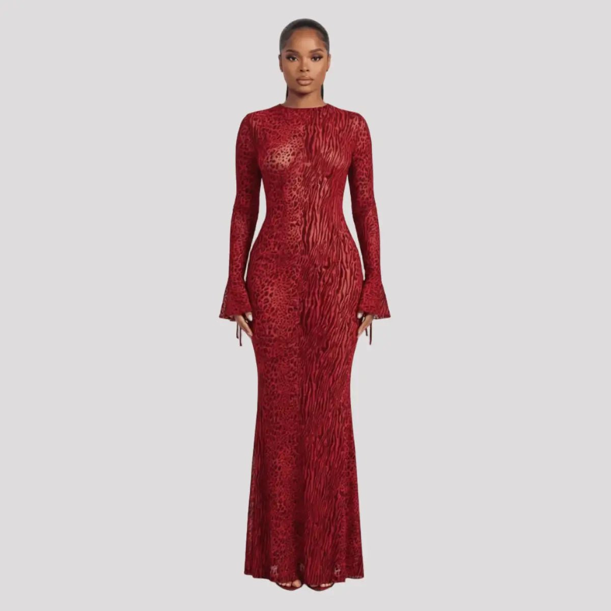 Elegant Maxi-Jurk Dames - Animalprint Fishtail — Noa in Rood - Finn Jules