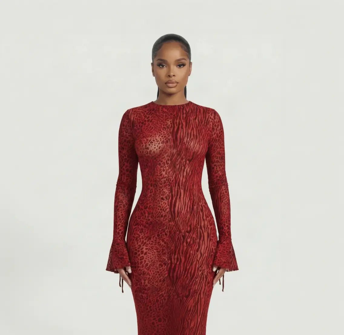 Elegant Maxi-Jurk Dames - Animalprint Fishtail — Noa in Rood - Finn Jules