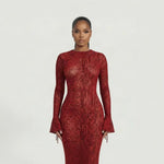 Elegant Maxi-Jurk Dames - Animalprint Fishtail — Noa in Rood - Finn Jules