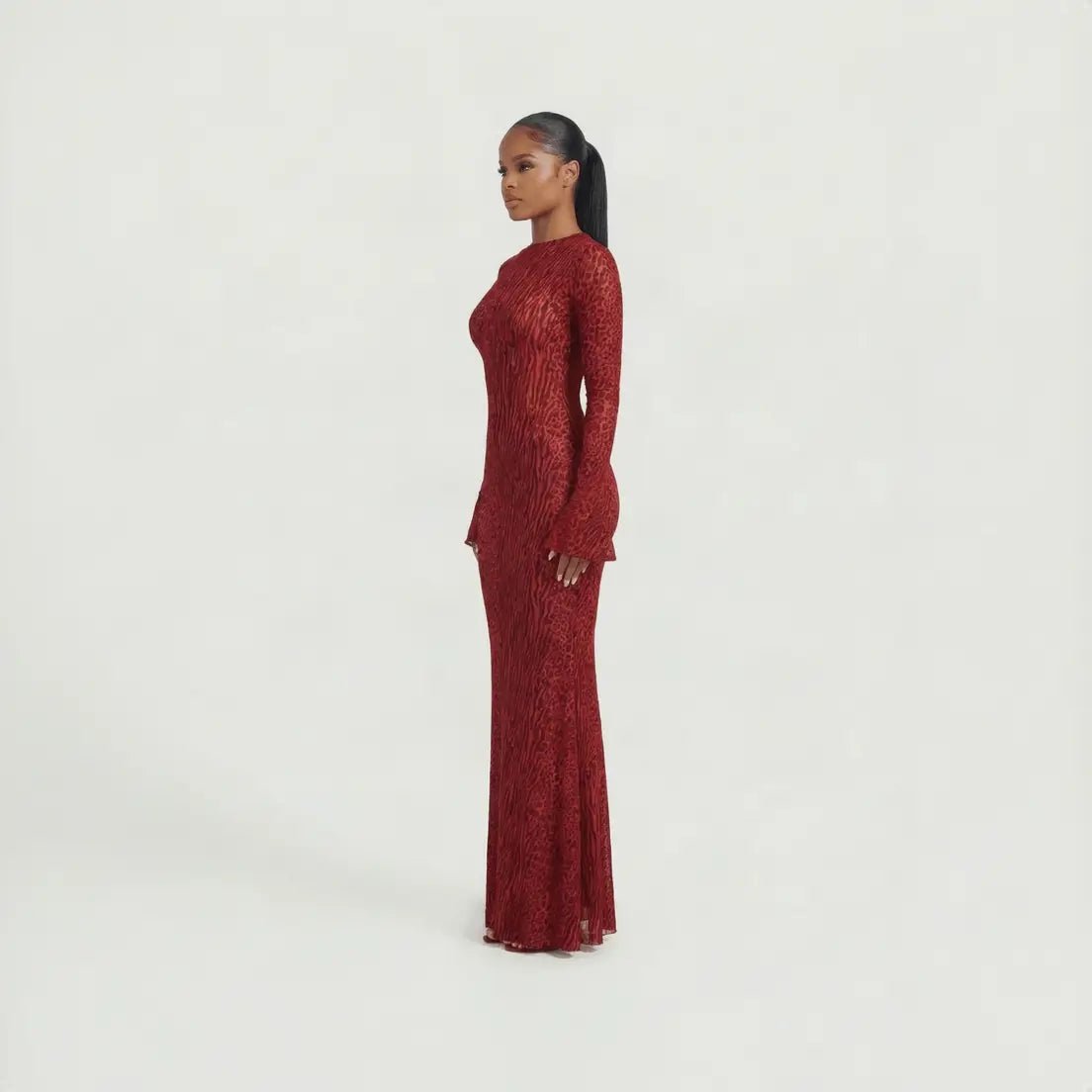 Elegant Maxi-Jurk Dames - Animalprint Fishtail — Noa in Rood - Finn Jules