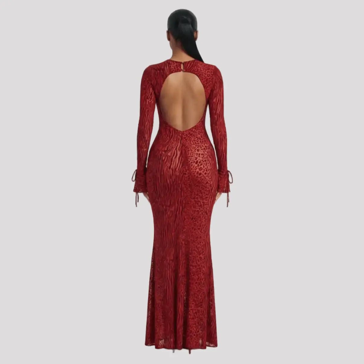Elegant Maxi-Jurk Dames - Animalprint Fishtail — Noa in Rood - Finn Jules