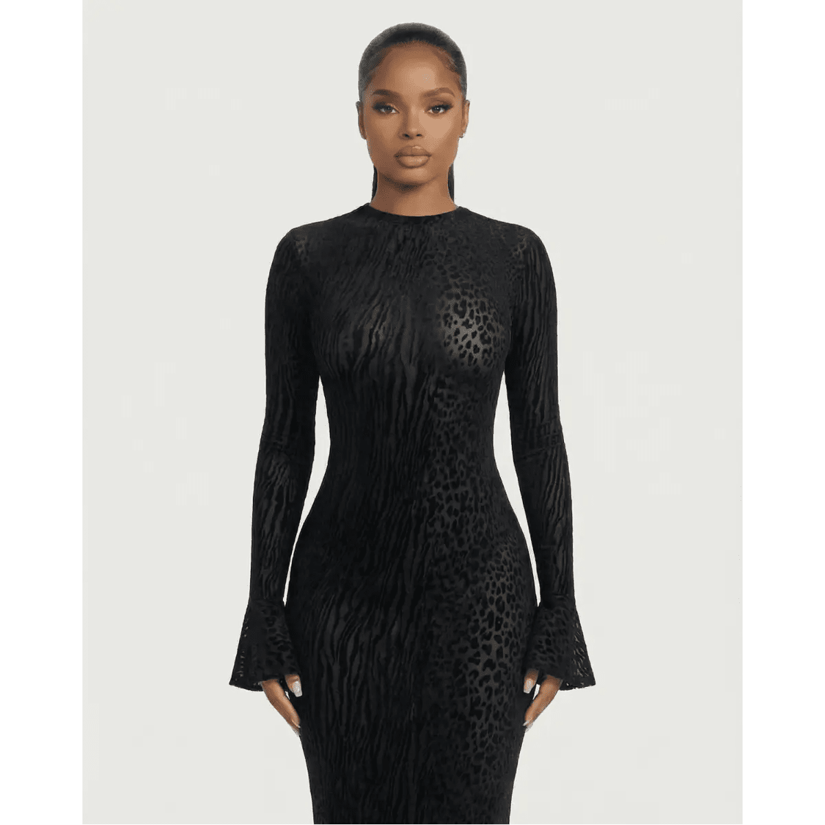 Elegant Maxi-Jurk Dames - Animalprint Fishtail — Noa in Zwart - Finn Jules