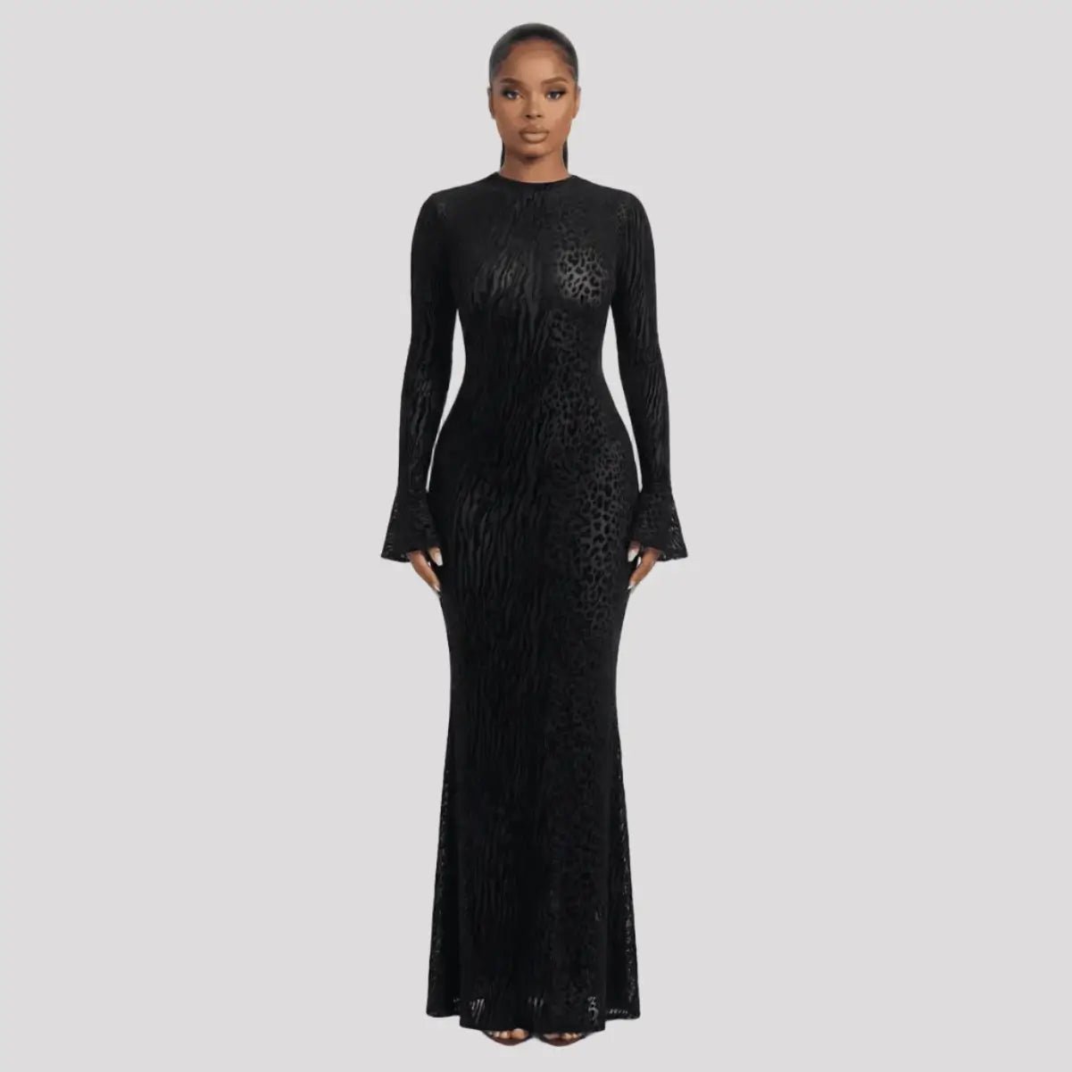 Elegant Maxi-Jurk Dames - Animalprint Fishtail — Noa in Zwart - Finn Jules