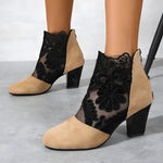 Enkellaarsjes Dames - Elegante Kanten Blokhak — Vera in Beige - Finn Jules