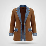 Gebreid Vest Denim Detail Flatterend — Iris in Khaki - Finn Jules
