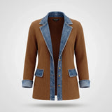 Gebreid Vest Denim Detail Flatterend — Iris in Khaki - Finn Jules