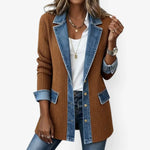 Gebreid Vest Denim Detail Flatterend — Iris in Khaki - Finn Jules