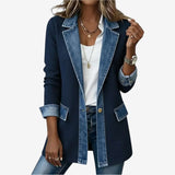 Gebreid Vest Denim Detail Flatterend — Iris in Marineblauw - Finn Jules