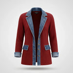 Gebreid Vest Denim Detail Flatterend — Iris in Rood - Finn Jules
