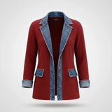 Gebreid Vest Denim Detail Flatterend — Iris in Rood - Finn Jules