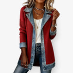 Gebreid Vest Denim Detail Flatterend — Iris in Rood - Finn Jules