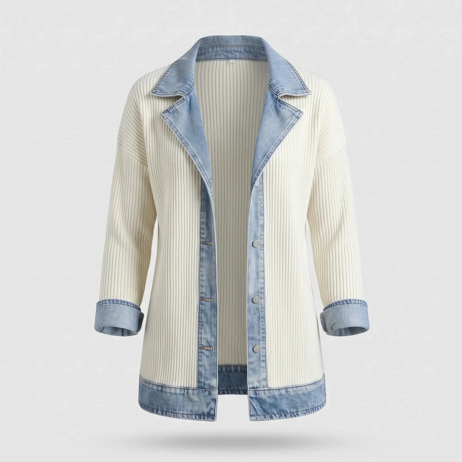 Gebreid Vest Denim Detail Flatterend — Iris in Wit - Finn Jules
