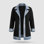 Gebreid Vest Denim Detail Flatterend — Iris in Zwart - Finn Jules