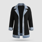 Gebreid Vest Denim Detail Flatterend — Iris in Zwart - Finn Jules