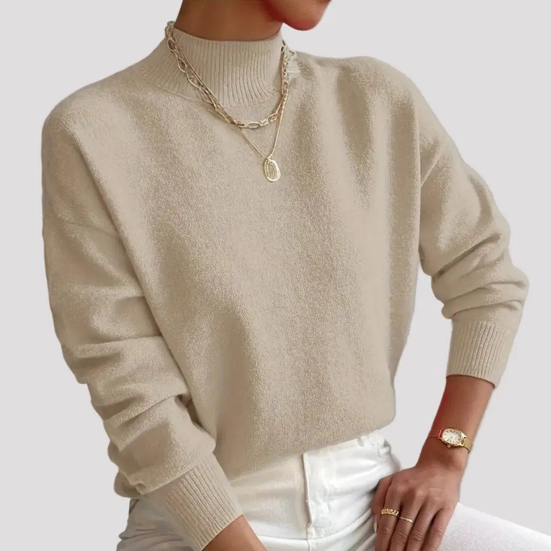 Gebreide Coltrui Dames - Elegante Warme Wintertrui - Sophie in Beige - Finn Jules