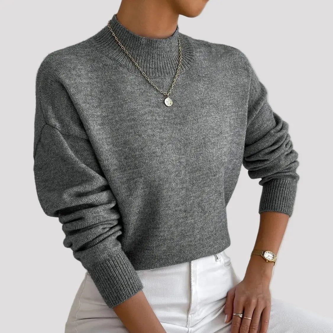 Gebreide Coltrui Dames - Elegante Warme Wintertrui - Sophie in Donkergrijs - Finn Jules