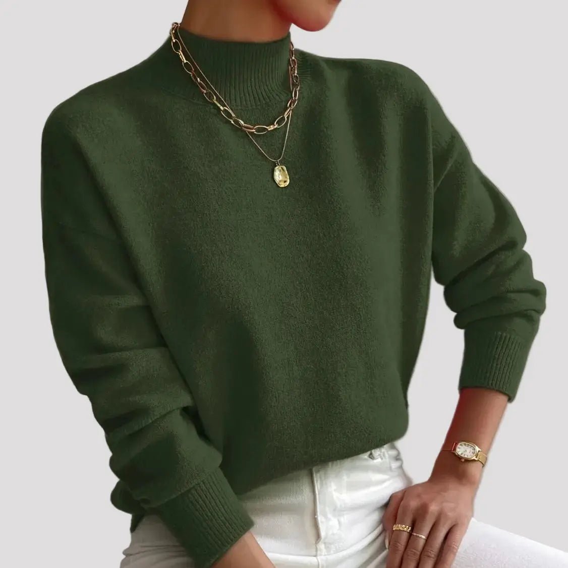 Gebreide Coltrui Dames - Elegante Warme Wintertrui - Sophie in Groen - Finn Jules